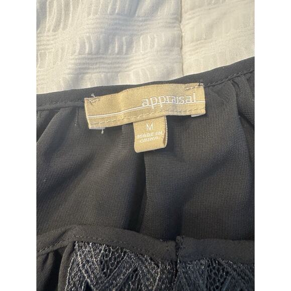 Appraisal Black Blouse Embroidered Crochet Women's Medium Office Career Boho - Picture 3 of 6